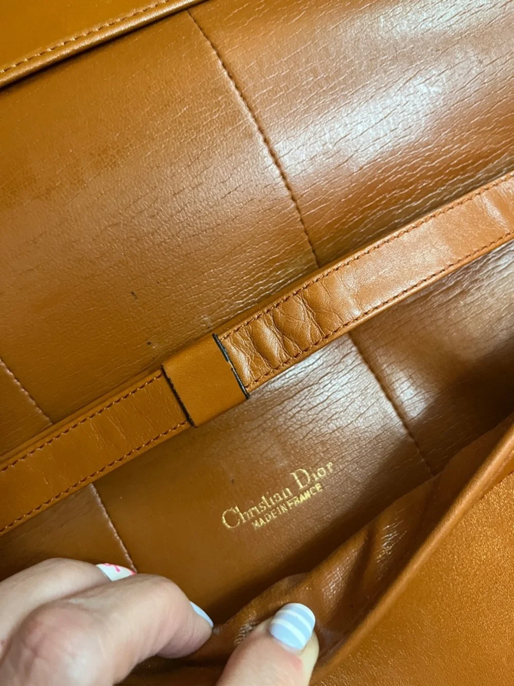Vintage DIOR shoulder Bag in Cognac with Suede Center - Picture 7 of 12
